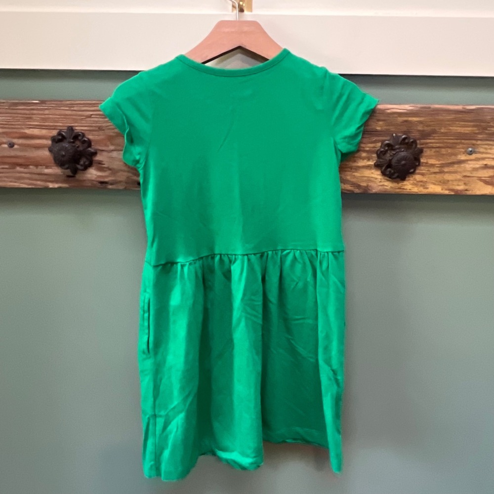 Primary Kids Green Short Sleeve Pocket Dress Size 6-7 Cotton Jersey Drop Waist